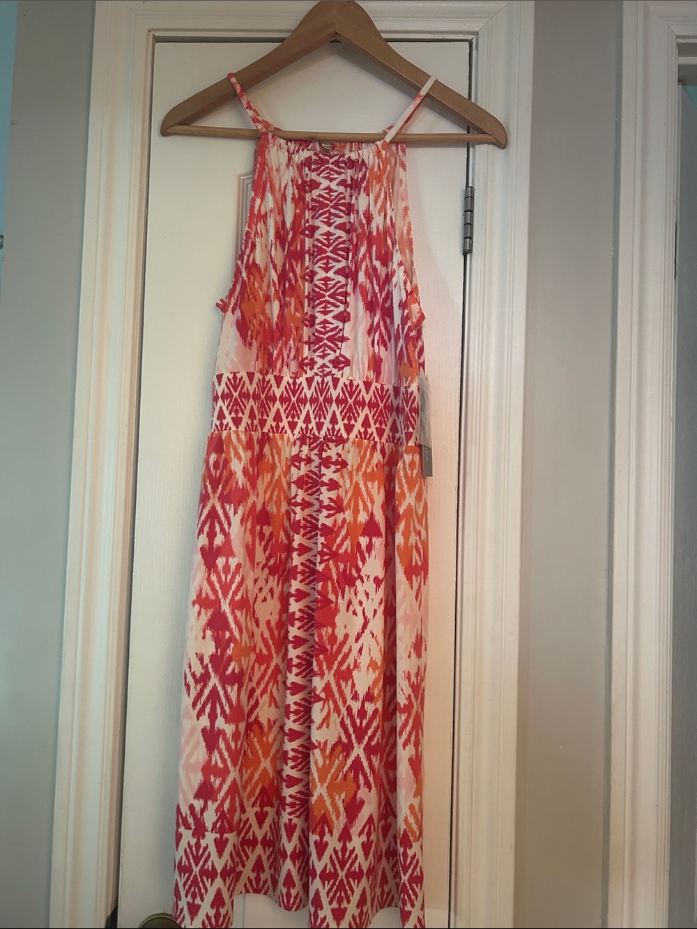 London Times Pink & Orange Printed Halter Midi Dress